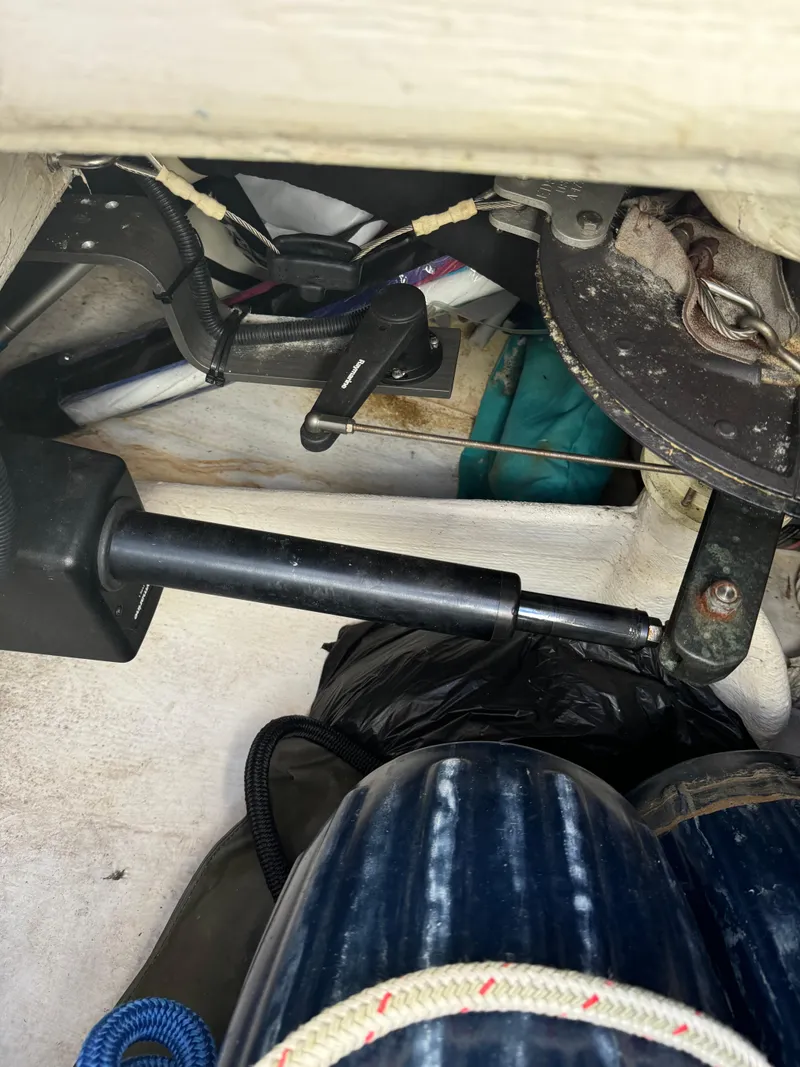 Slide: The Image of Catalina 42 MkII 2004 boat interior, showing mechanical components and steering system. - 30