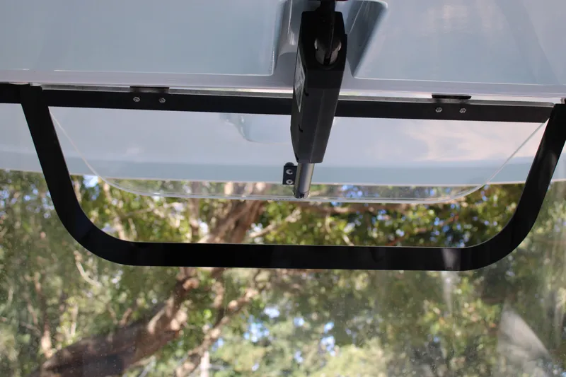 Slide: The Image of View from Sea Hunt Ultra 255 SE boat, 2018 model, showing canopy and trees. - 33