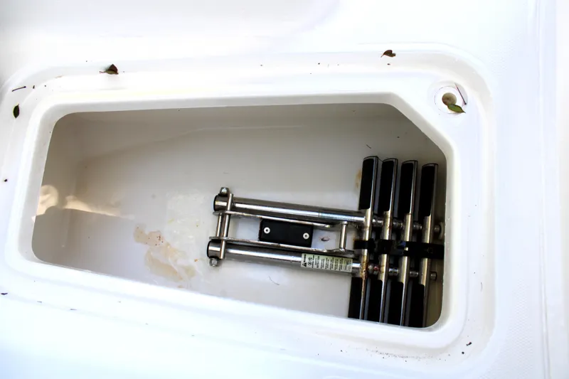 Slide: The Image of 2018 Sea Hunt Ultra 255 SE boat compartment with stainless steel ladder. - 40
