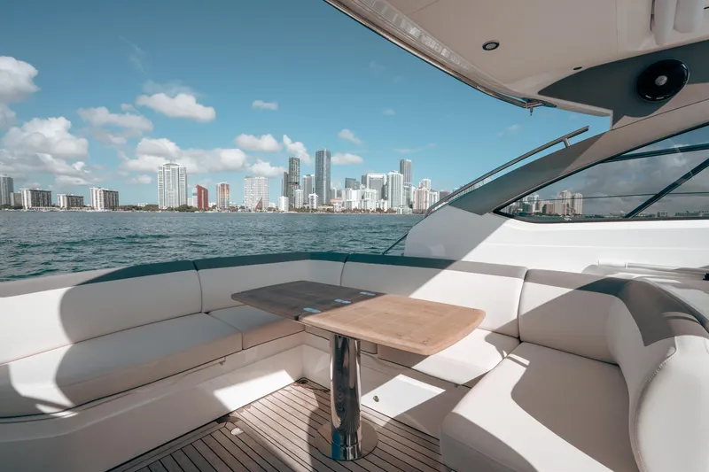 Slide: The Image of Luxurious 2021 Princess V40 yacht interior with city skyline view. - 18