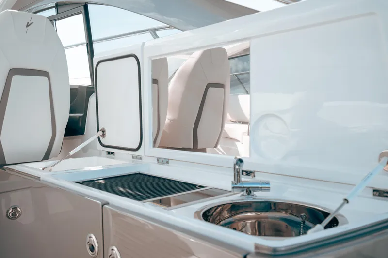 Slide: The Image of Luxury yacht kitchen area on 2021 Princess V40 with sink and grill. - 20