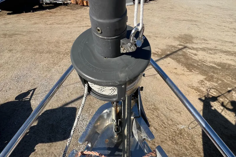 Slide: The Image of Close-up of 1967 Hinckley Bermuda sailboat rigging and anchor system. - 15