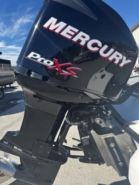 Slide: The Image of Mercury Pro XS outboard motor on 2011 Nitro Z9 boat, sunny day. - 9