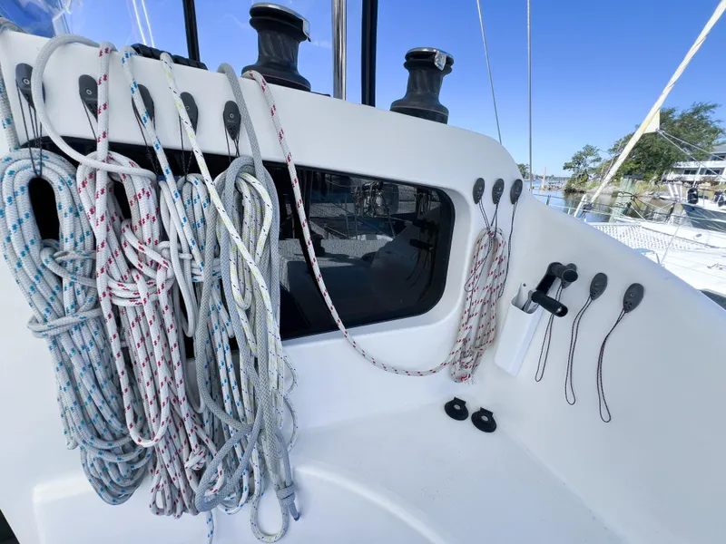 Slide: The Image of Sailing ropes and winches on a 2010 Broadblue 435 catamaran deck. - 34