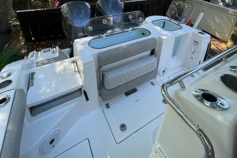 Slide: The Image of 2021 Sea Fox 288 Commander boat interior with seating and storage features. - 5