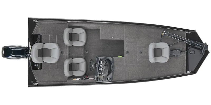 Slide: The Image of Top view of a 2025 Pro 170 boat with seating and steering console. - 2