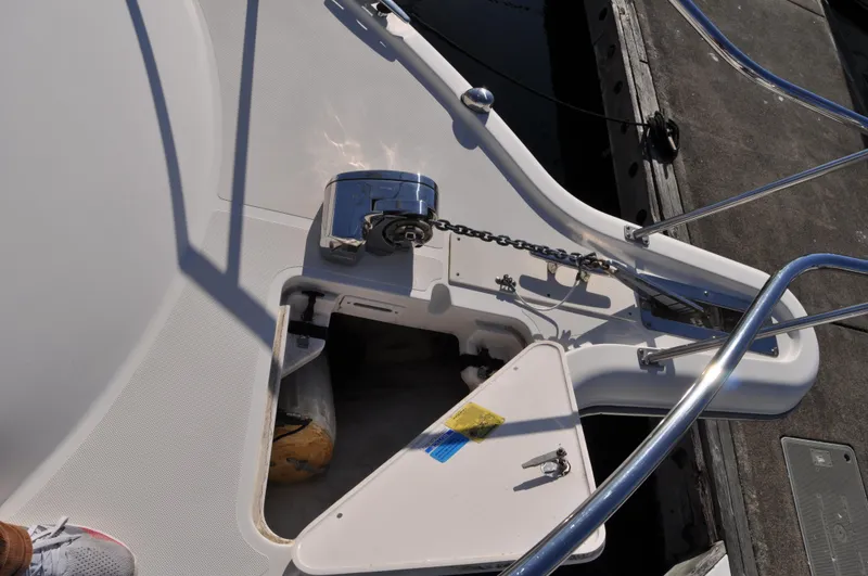 Slide: The Image of 2014 Pursuit OS 315 Offshore boat anchor system on deck. - 32