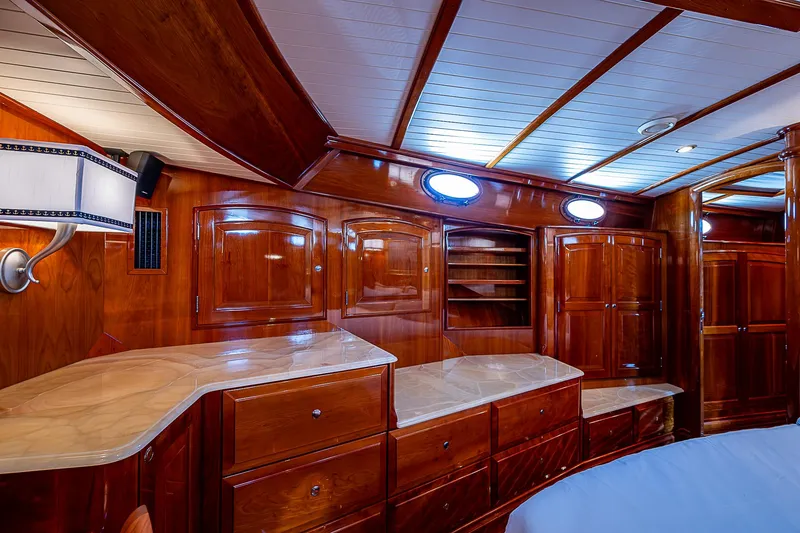 Slide: The Image of Luxurious wooden interior of 2005 Hinckley Talaria 55 MY yacht cabin. - 22