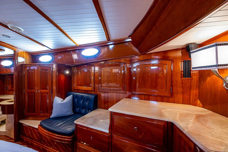Slide: The Image of Luxurious wooden interior of 2005 Hinckley Talaria 55 MY yacht cabin. - 23
