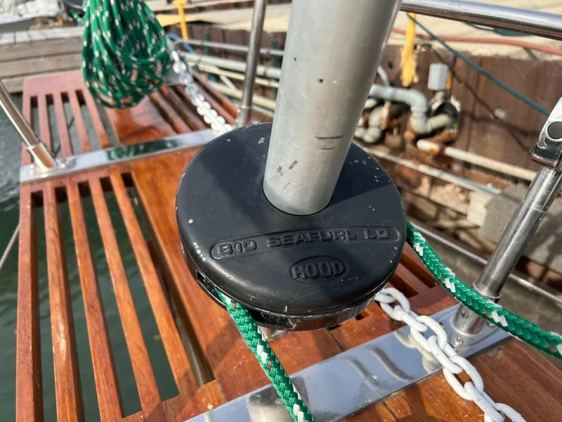 Slide: The Image of Close-up of 1987 Bayfield 32C sailboat deck with Hood Seafurl 810. - 7