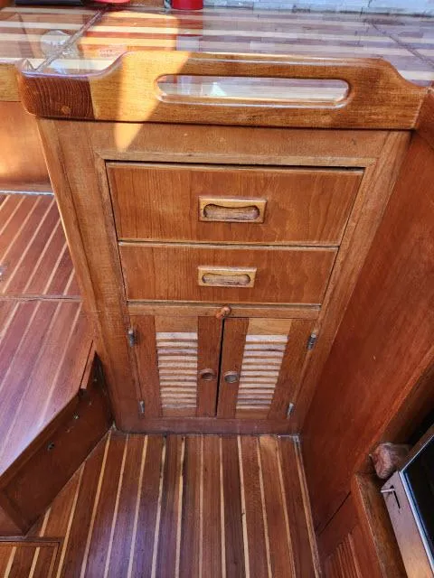 Slide: The Image of Wooden interior cabinetry of 1982 Custom King's Legend 41 yacht. - 18