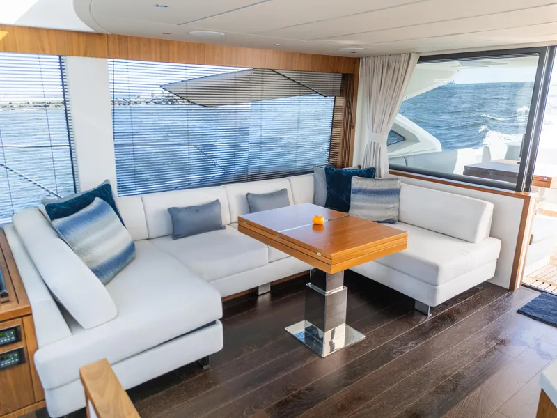 Slide: The Image of Luxurious interior of 2020 Sunseeker Predator 74 yacht with elegant seating and ocean view. - 18