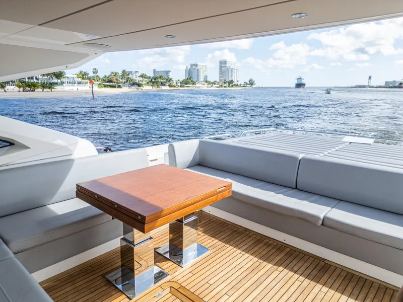 Slide: The Image of Luxurious Sunseeker Predator 74 yacht deck with ocean view, 2020 model. - 20