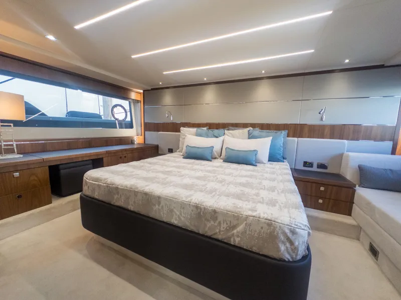 Slide: The Image of Luxurious bedroom interior of 2020 Sunseeker Predator 74 yacht with modern design. - 22
