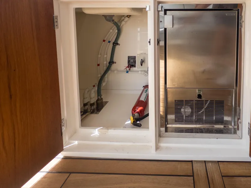 Slide: The Image of Sunseeker Predator 74 yacht interior storage and equipment compartment, 2020 model. - 34