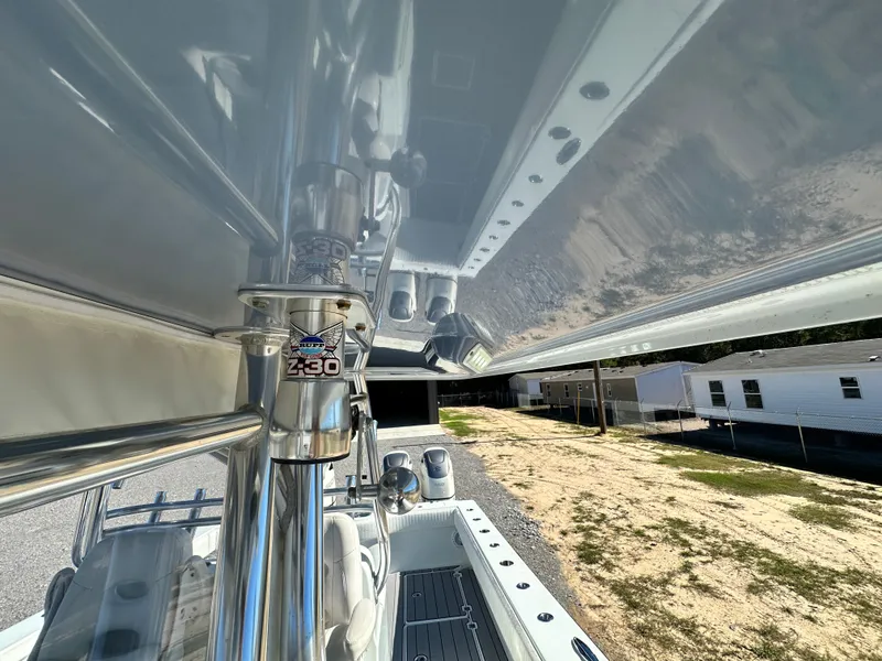 Slide: The Image of 2016 Freeman 37VH boat interior with polished metal and seating. - 35