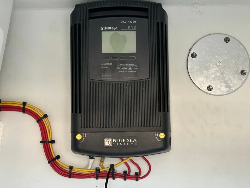 Slide: The Image of Blue Sea Systems electrical panel in Freeman 37VH, 2016 model, with colorful wiring. - 42