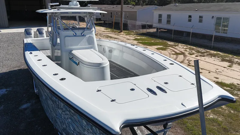 Slide: The Image of 2016 Freeman 37VH boat with spacious deck and modern design. - 9