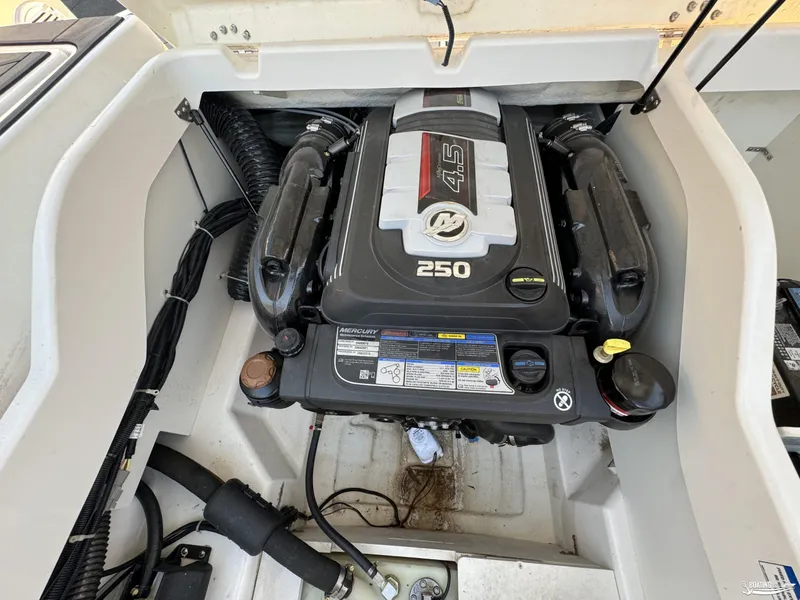 Slide: The Image of 2020 Bayliner DX2250 boat engine compartment with Mercury 4.5L 250 HP engine. - 12