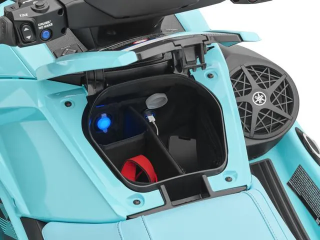 Slide: The Image of 2025 Yamaha Marine Waverunner VX storage compartment with open lid and visible interior features. - 7