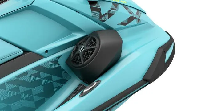 Slide: The Image of 2025 Yamaha Marine Waverunner VX, turquoise with geometric patterns and speaker detail. - 8