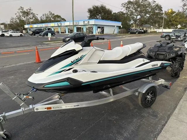 Slide: The Image of 2025 Yamaha Marine Waverunner VX-C in white and black on a trailer. - 10