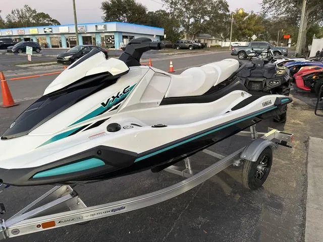 Slide: The Image of 2025 Yamaha Marine Waverunner VX-C in white and black on a trailer. - 12