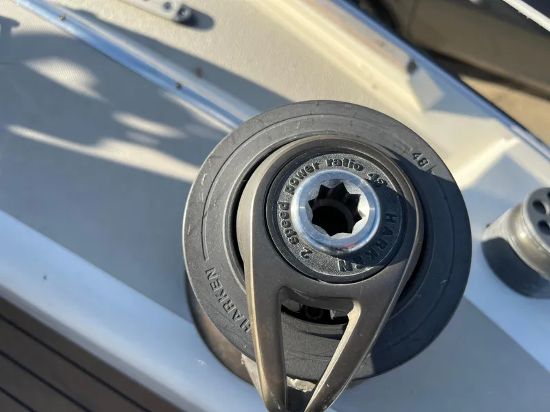 Slide: The Image of Close-up of a winch on a 1983 O'Day 34 sailboat deck. - 15