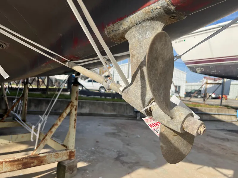 Slide: The Image of Propeller of a 1983 O'Day 34 sailboat on dry dock. - 42