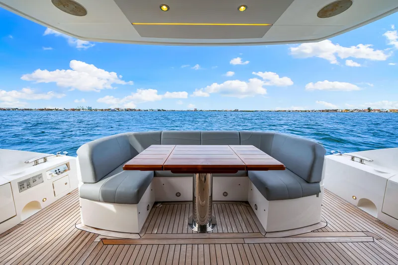 Slide: The Image of Luxurious Sunseeker Manhattan 55 yacht deck with ocean view, 2021 model. - 31