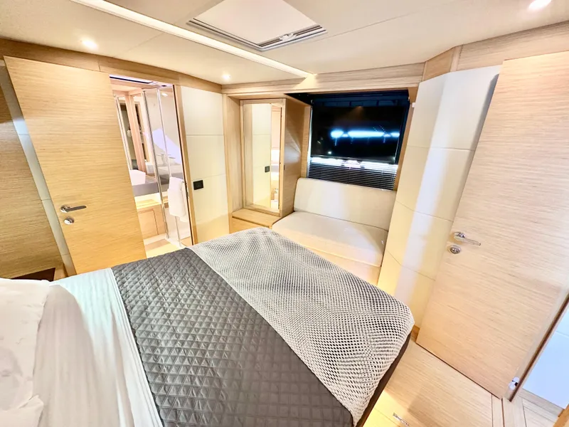 Slide: The Image of Luxurious interior of 2023 Pardo Yachts GT52, featuring modern design and cozy bedroom. - 27