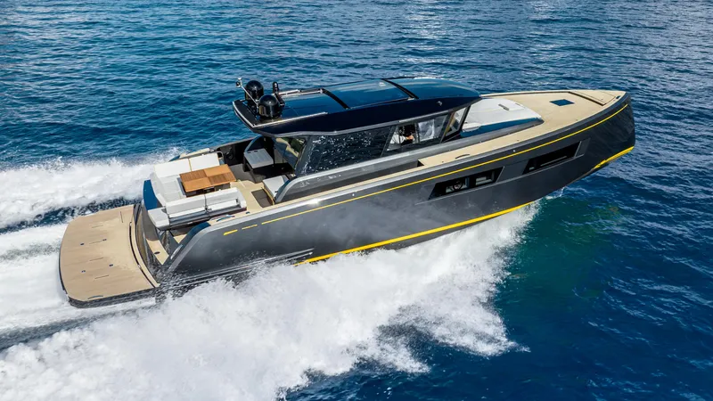 Slide: The Image of 2023 Pardo Yachts GT52 cruising on open water, showcasing sleek design and luxury features. - 16