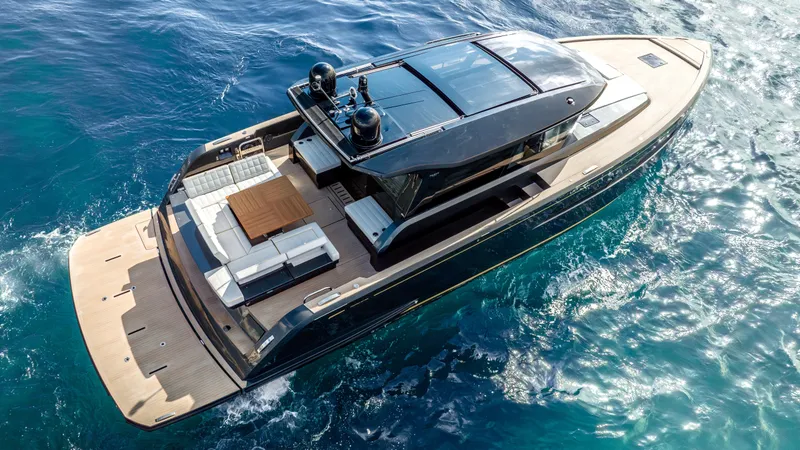 Slide: The Image of 2023 Pardo Yachts GT52 luxury yacht cruising on blue ocean waters. - 4