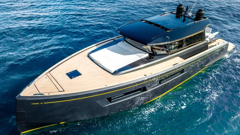 Slide: The Image of 2023 Pardo Yachts GT52 luxury yacht cruising on blue ocean waters. - 7
