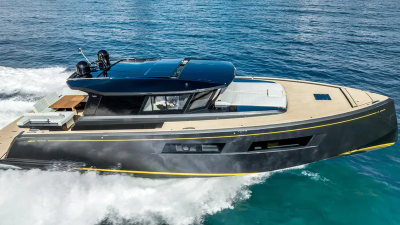 Slide: The Image of 2023 Pardo Yachts GT52 cruising on open water, showcasing sleek design and luxury features. - 8