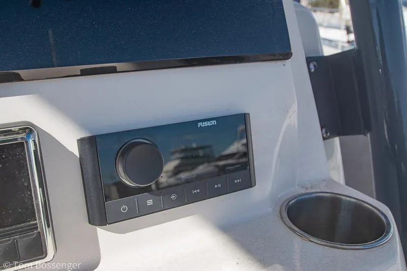 Slide: The Image of Fusion audio system on 2022 Sea Fox 288 Commander boat dashboard. - 11