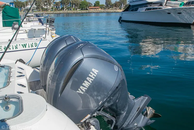 Slide: The Image of 2022 Sea Fox 288 Commander with Yamaha outboard engines docked in a marina. - 27