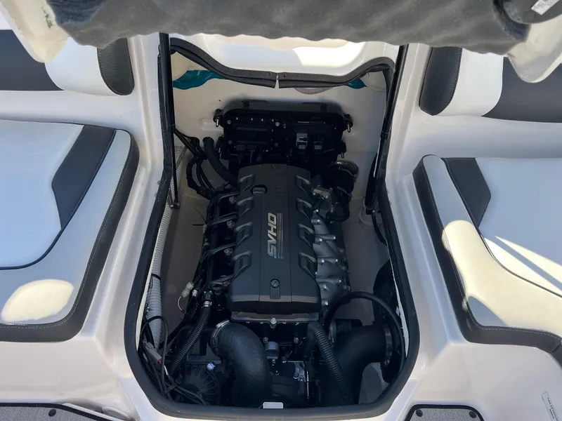 Slide: The Image of 2025 Yamaha SX195 boat engine compartment with sleek design and advanced technology. - 19