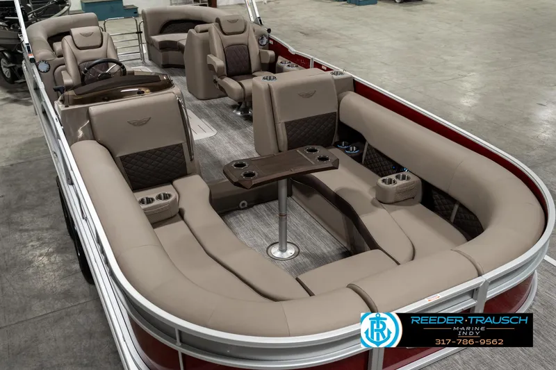 Slide: The Image of 2025 Bennington 25 LTFB pontoon boat with luxurious seating and modern design. - 10