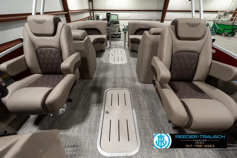 Slide: The Image of 2025 Bennington 25 LTFB boat interior with luxurious seating and modern design. - 14