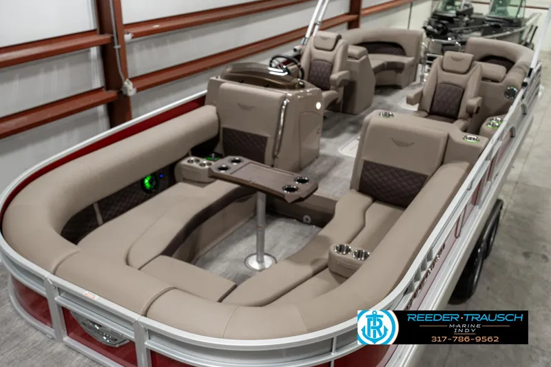 Slide: The Image of 2025 Bennington 25 LTFB pontoon boat with luxurious seating and modern design. - 9