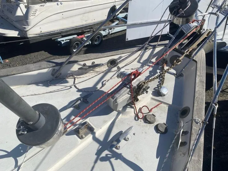 Slide: The Image of 1993 Pacific Seacraft 44 Voyager sailboat deck with rigging and equipment. - 6