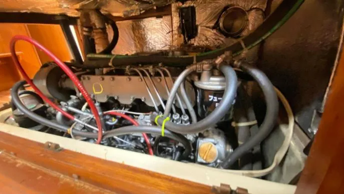 Slide: The Image of Engine compartment of 1993 Pacific Seacraft 44 Voyager sailboat. - 12
