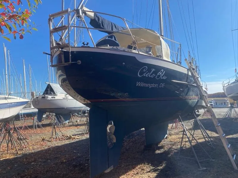 Slide: The Image of 1993 Pacific Seacraft 44 Voyager sailboat, named "Cielo Blu," in dry dock, Wilmington, DE. - 3