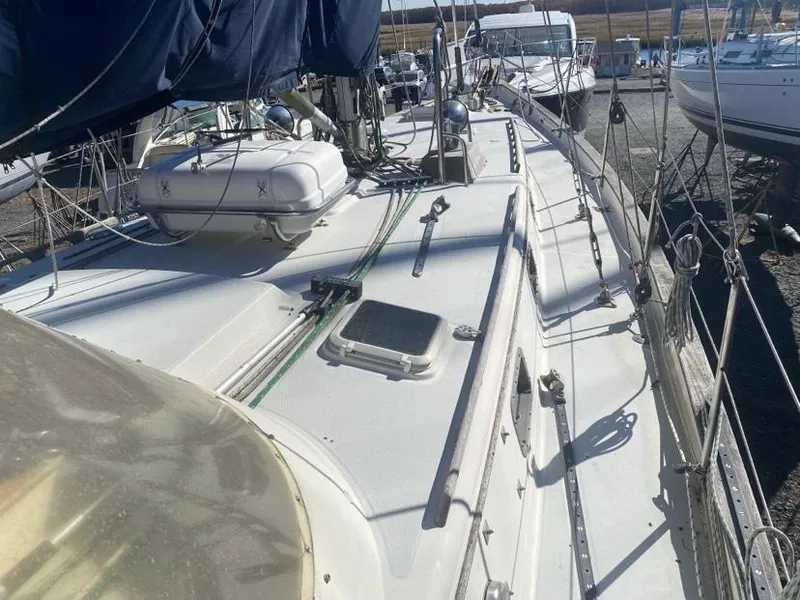 Slide: The Image of 1993 Pacific Seacraft 44 Voyager sailboat deck with rigging and equipment. - 8