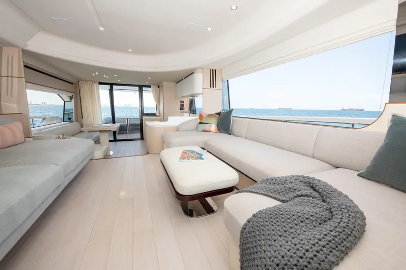 Slide: The Image of Luxurious interior of 2023 Azimut Fly 68 yacht with ocean view. - 13