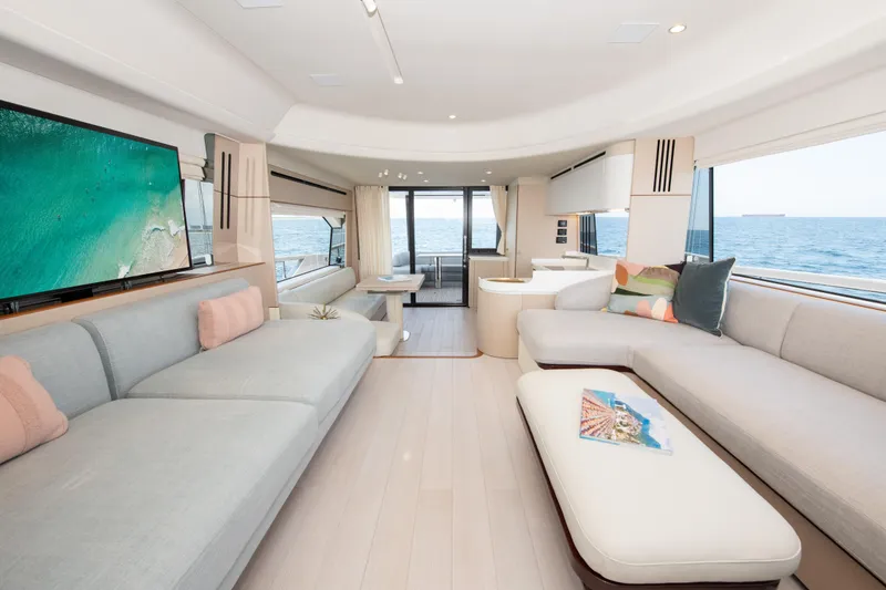 Slide: The Image of Luxurious interior of 2023 Azimut Fly 68 yacht with ocean view. - 14