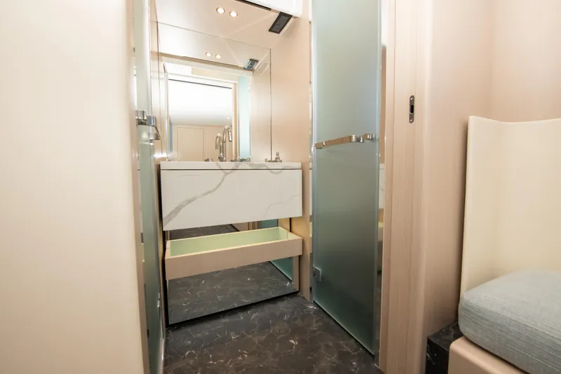Slide: The Image of Luxurious bathroom interior of 2023 Azimut Fly 68 yacht with modern fixtures. - 19