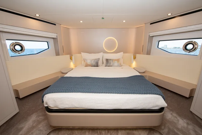 Slide: The Image of Luxurious bedroom interior of 2023 Azimut Fly 68 yacht with modern design. - 21