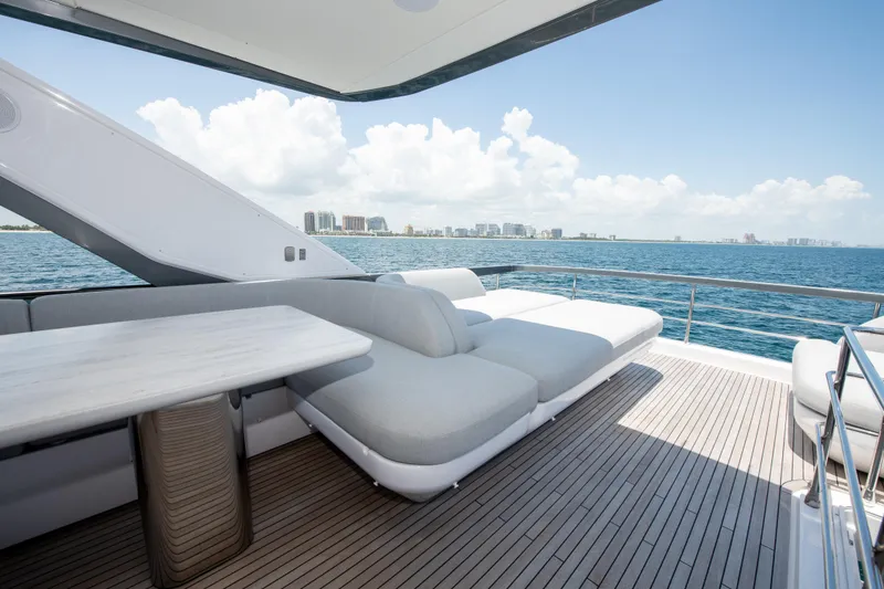Slide: The Image of Luxurious 2023 Azimut Fly 68 yacht deck with ocean view and modern seating. - 32